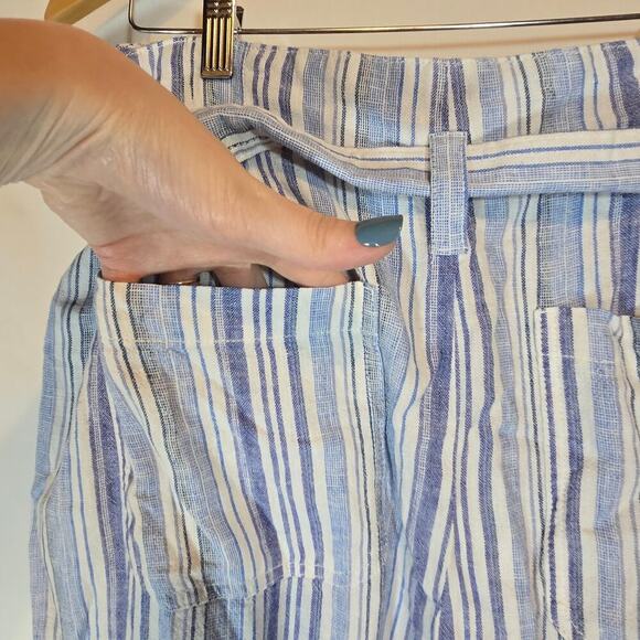 GAP Linen Bld Striped Nautical Coastal Tie Belt Wide Leg High Rise Pants 16 - Picture 7 of 11